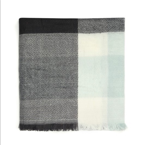 OVERSIZED TARTAN PLAIND WRAP SCARF - MINT GRAY - Picture 2 of 6